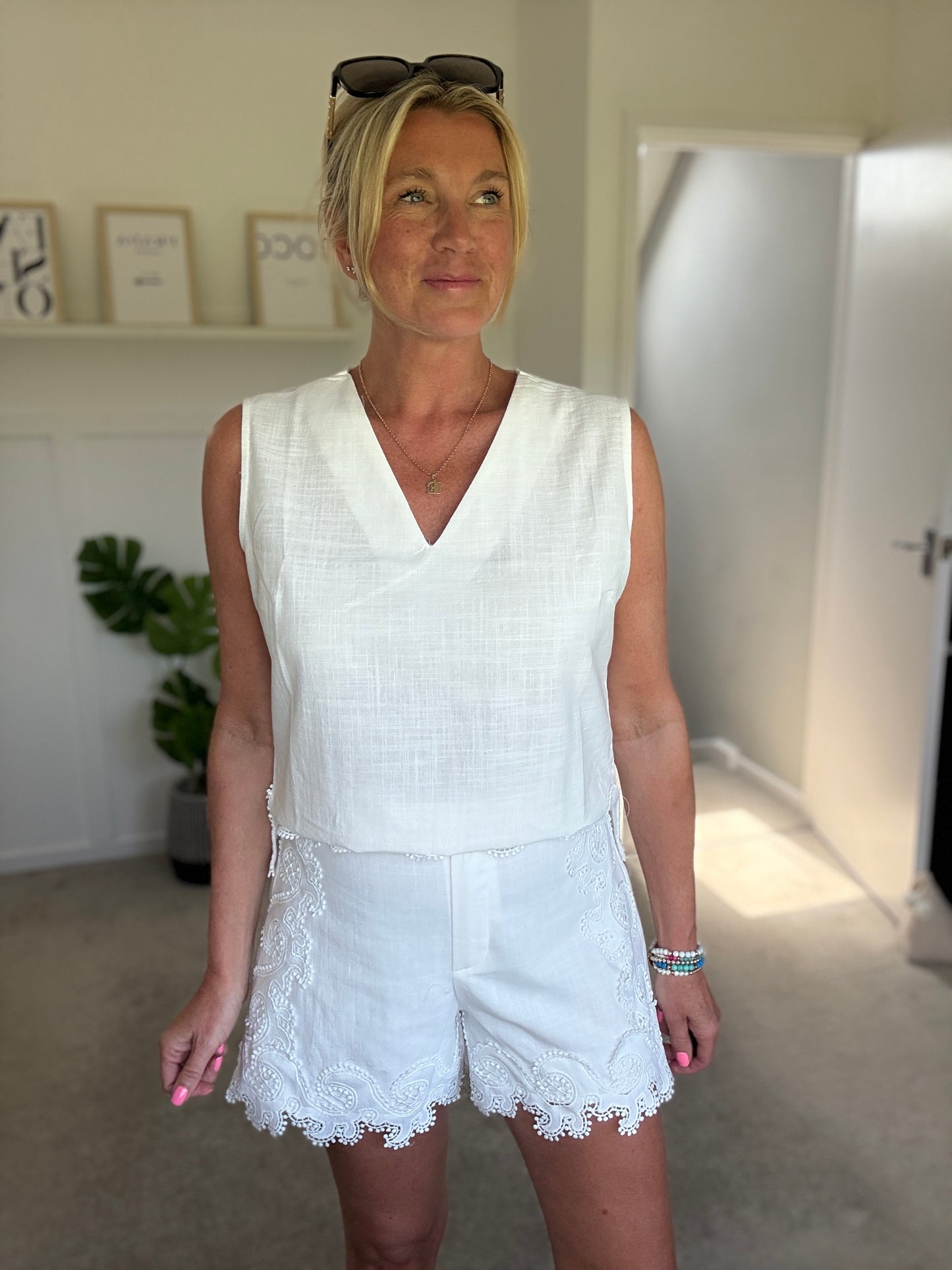White Cotton Crochet Detail Co Ord