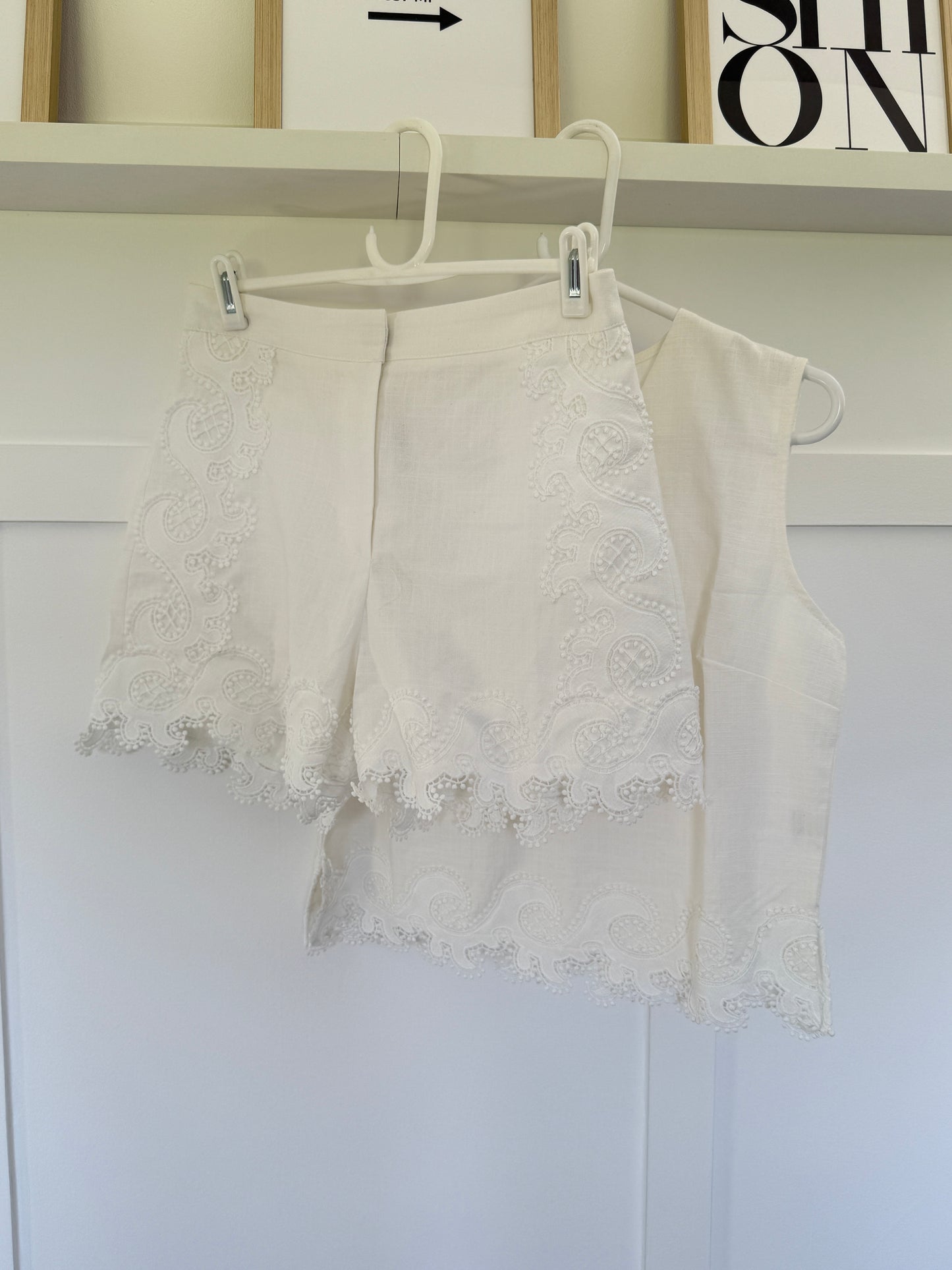 White Cotton Crochet Detail Co Ord