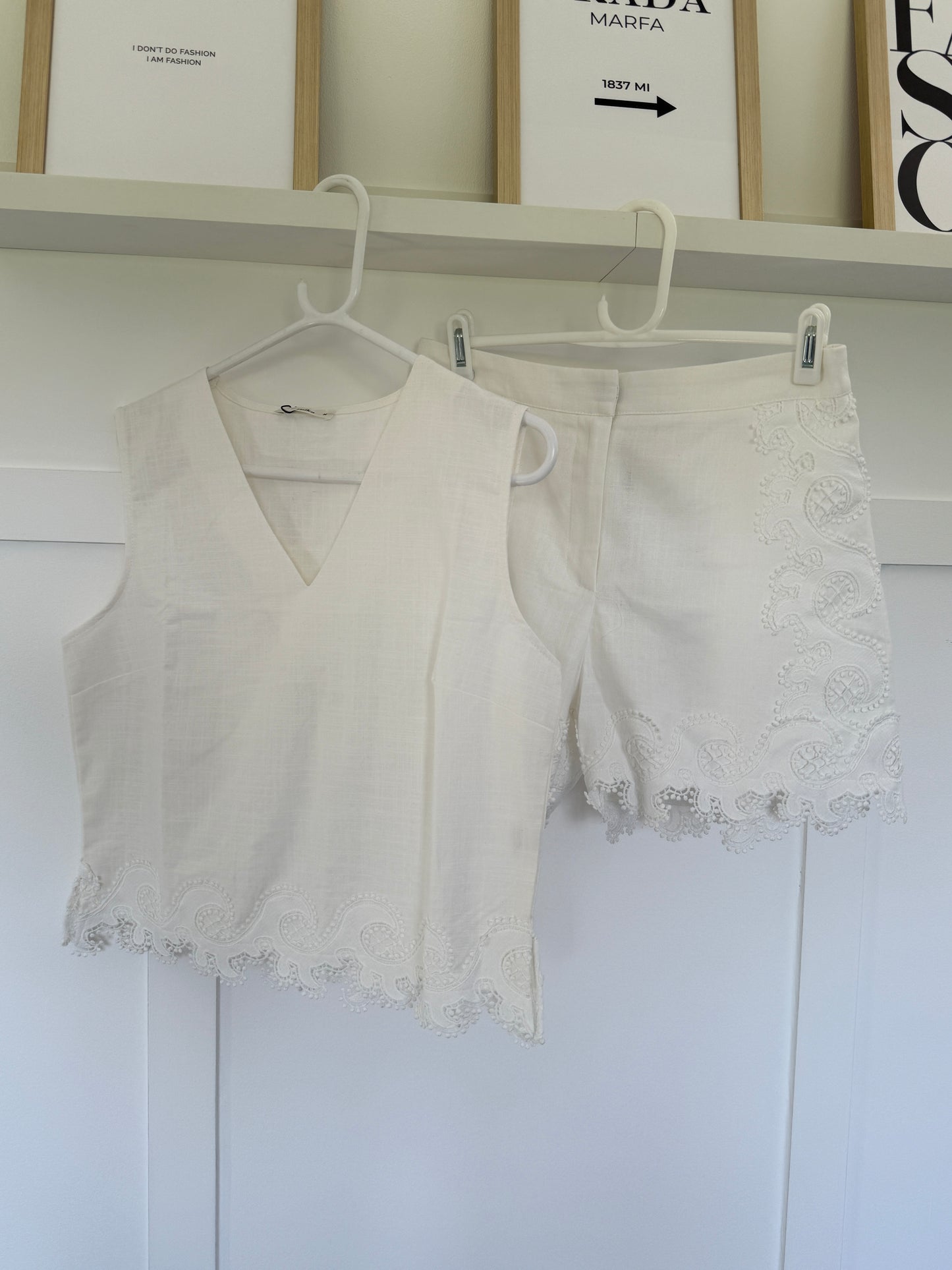 White Cotton Crochet Detail Co Ord