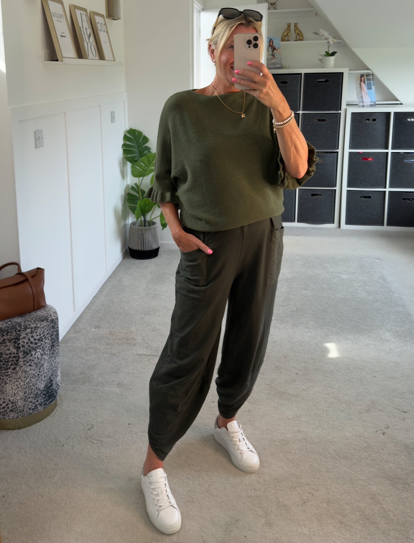 Dark Khaki Slim Barrel Cargo Joggers