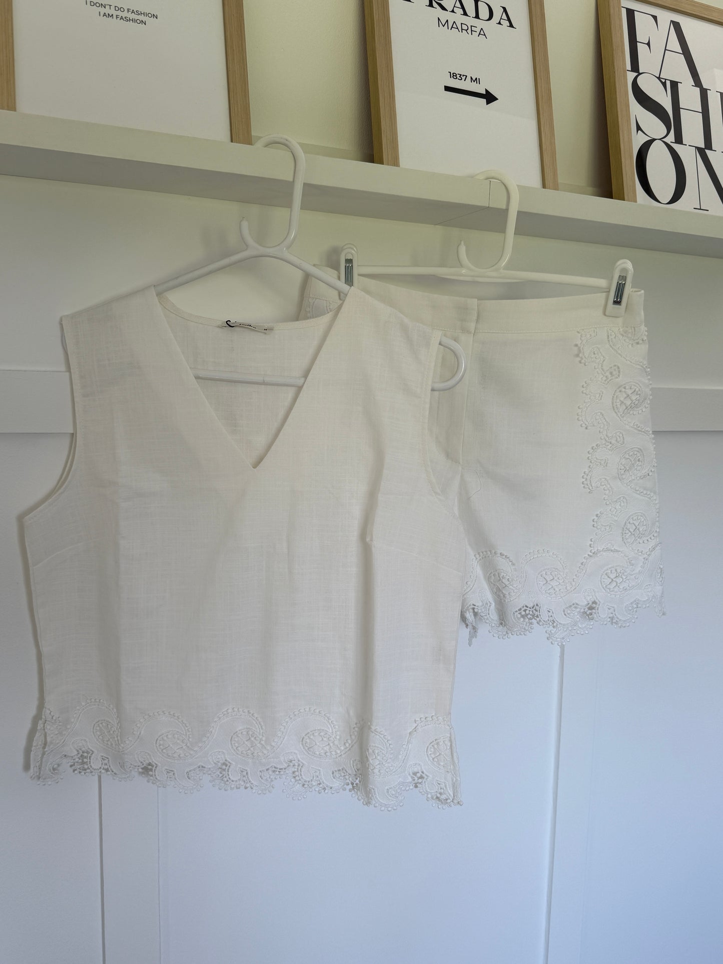 White Cotton Crochet Detail Co Ord