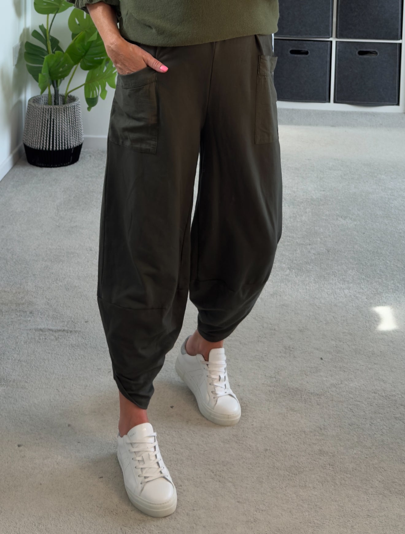 Dark Khaki Slim Barrel Cargo Joggers