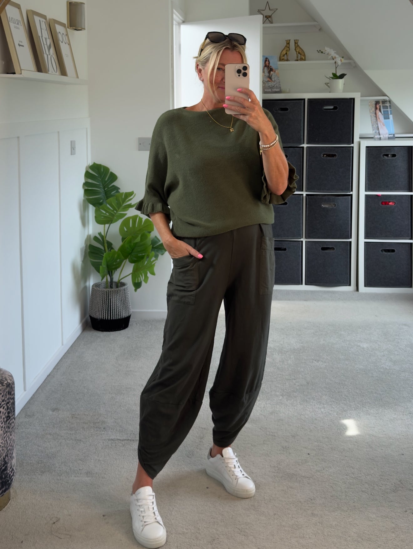 Khaki Frill Sleeve Batwing Jumper