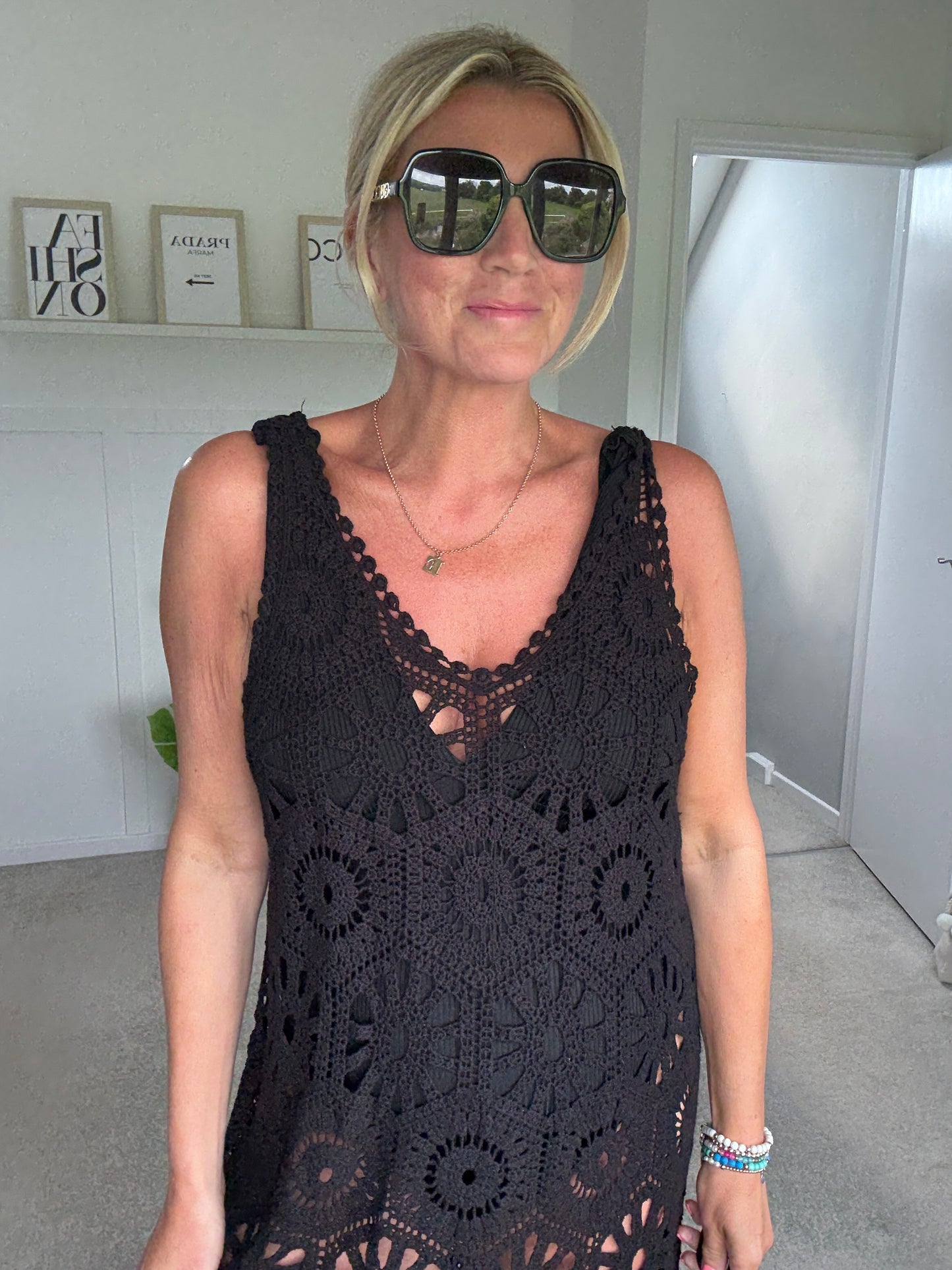 Black Crochet Vest Dress
