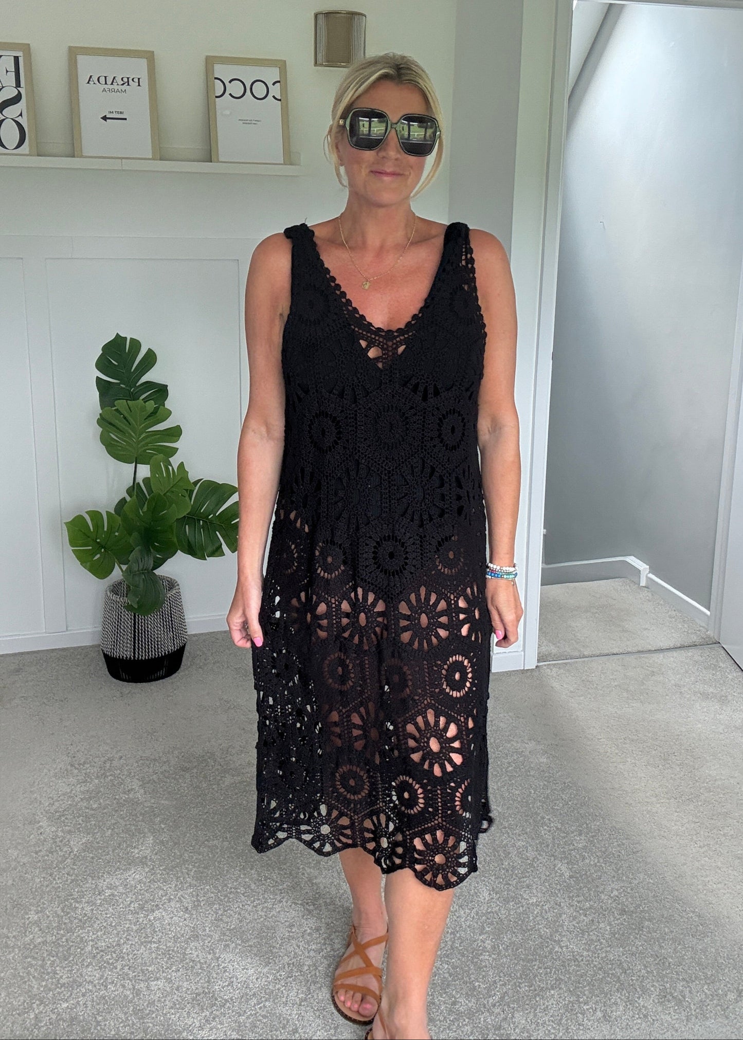 Black Crochet Vest Dress