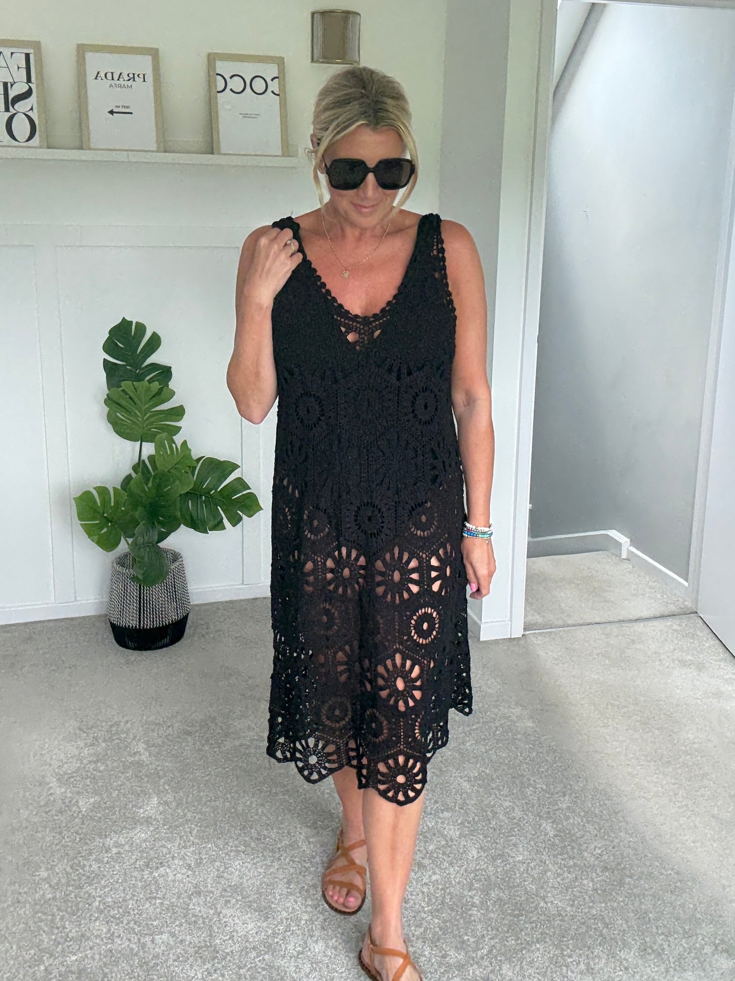 Black Crochet Vest Dress