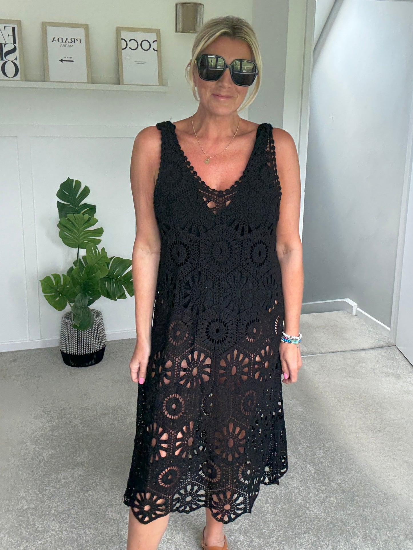 Black Crochet Vest Dress