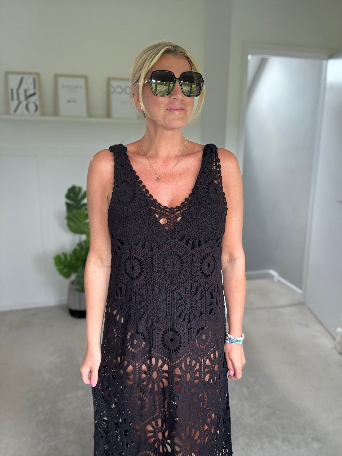 Black Crochet Vest Dress