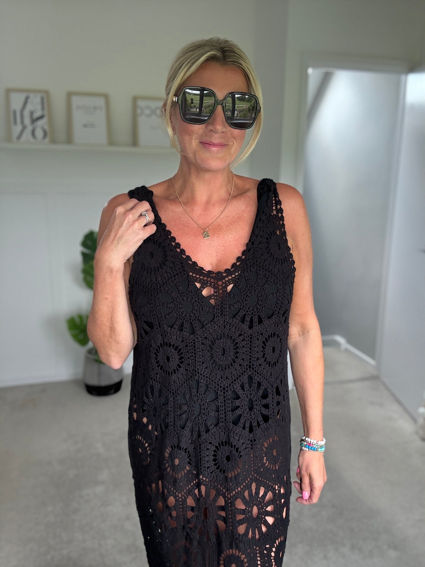 Black Crochet Vest Dress
