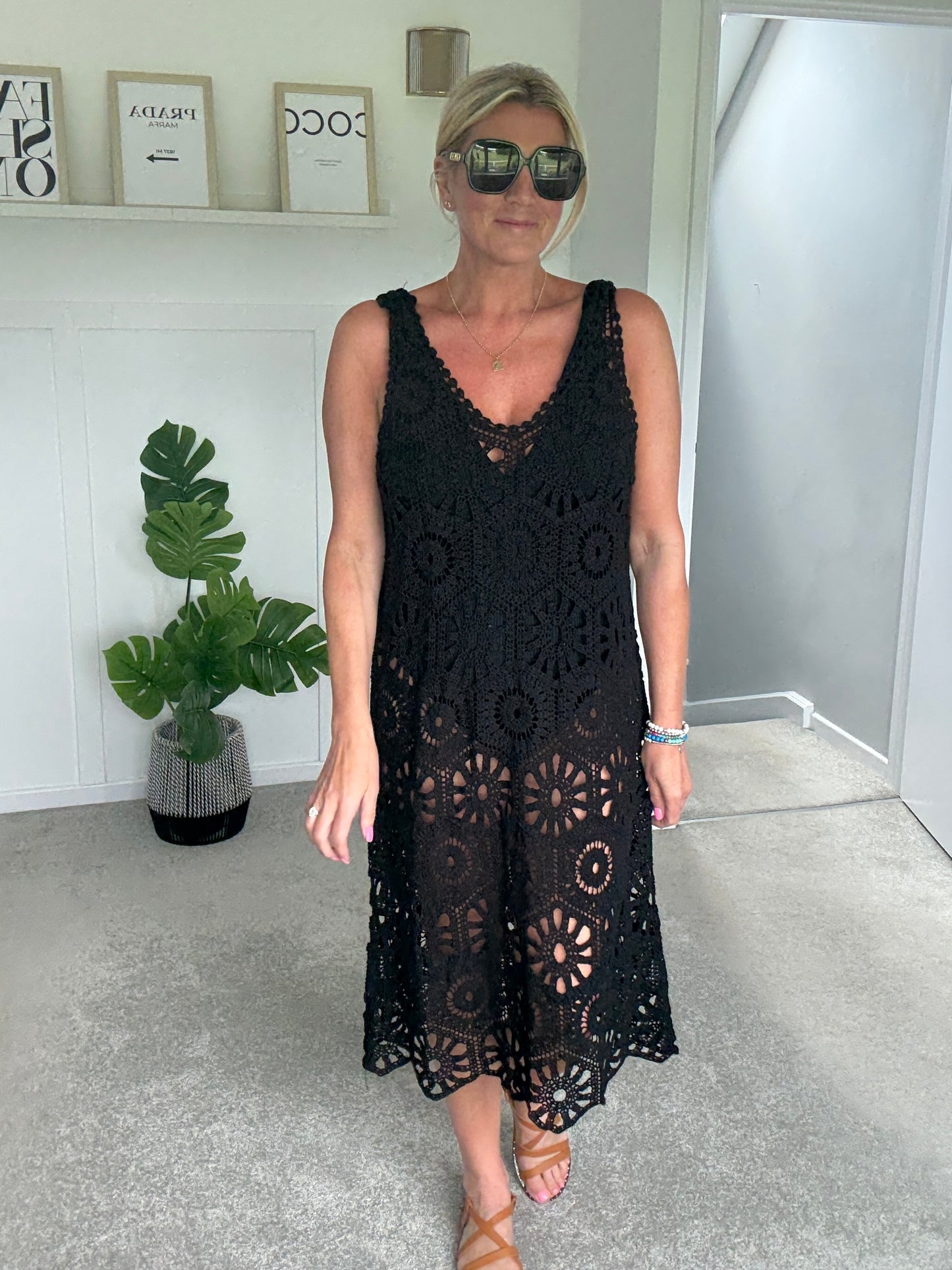 Black Crochet Vest Dress