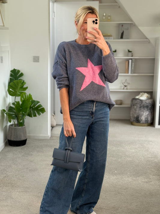 Denim Blue/Pink Star Jumper