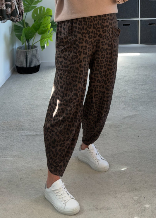 Chocolate Leopard Pocket Slim Barrel Cargo Joggers