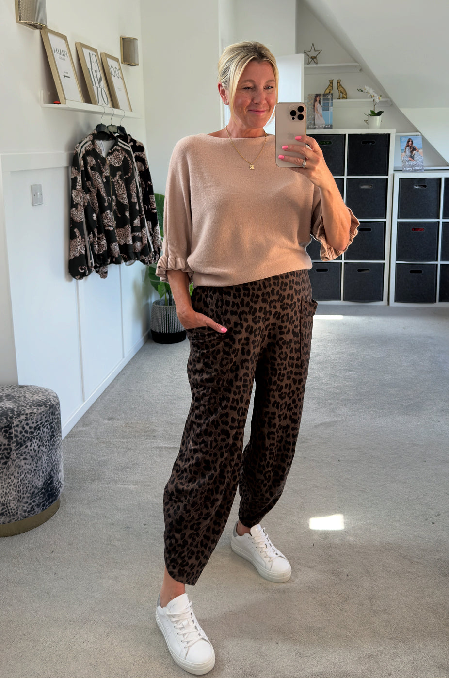 Chocolate Leopard Pocket Slim Barrel Cargo Joggers