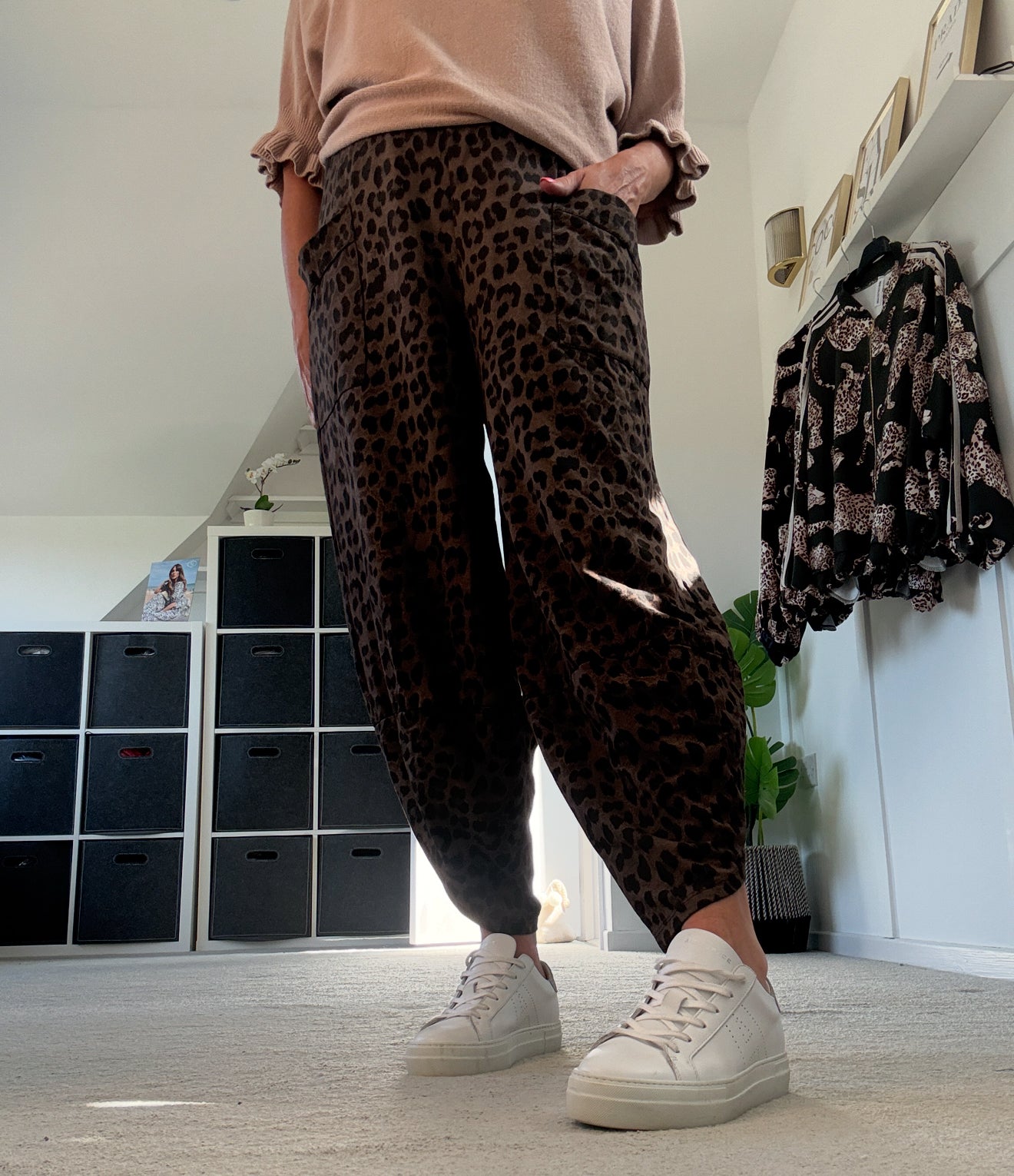 Burgundy Leopard Pocket Slim Barrel Cargo Joggers