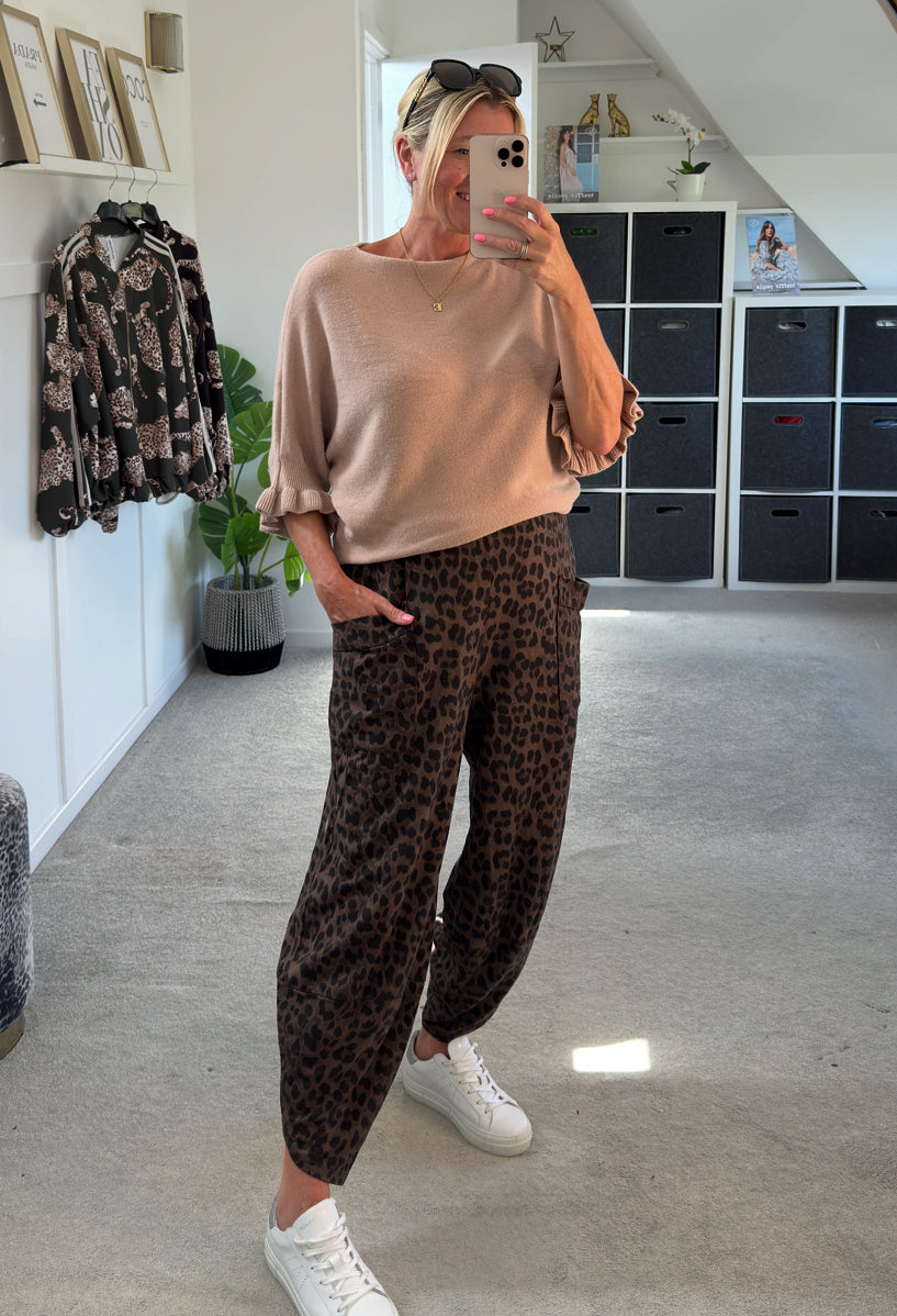 Chocolate Leopard Pocket Slim Barrel Cargo Joggers