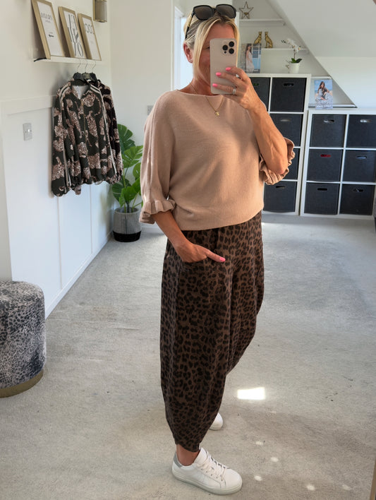 Chocolate Leopard Pocket Slim Barrel Cargo Joggers