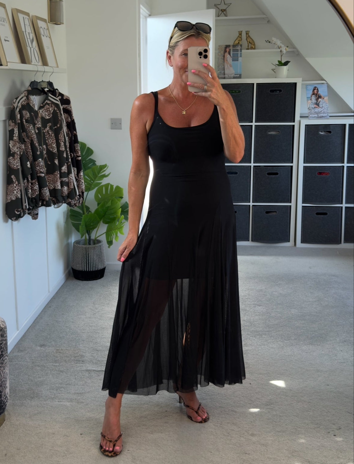 Black Strappy Mesh Maxi Dress