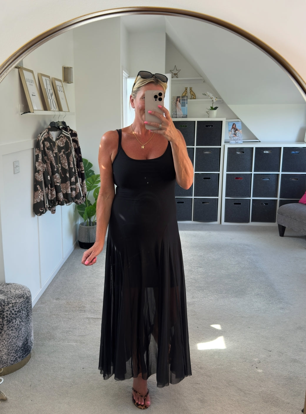 Black Strappy Mesh Maxi Dress