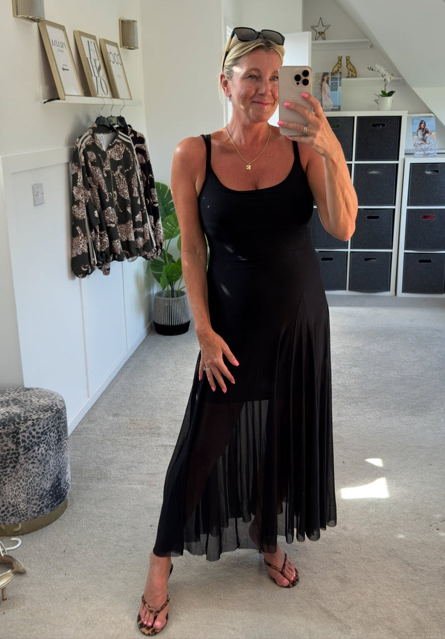 Black Strappy Mesh Maxi Dress