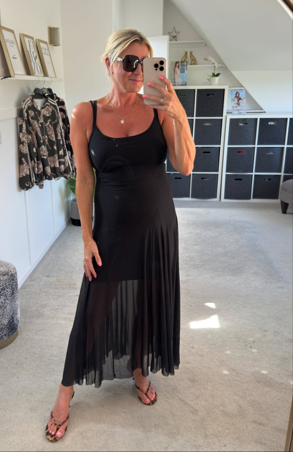 Black Strappy Mesh Maxi Dress