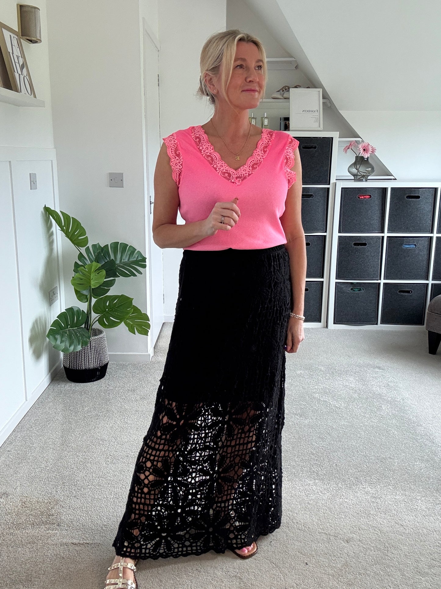 Stone Crochet Maxi Skirt