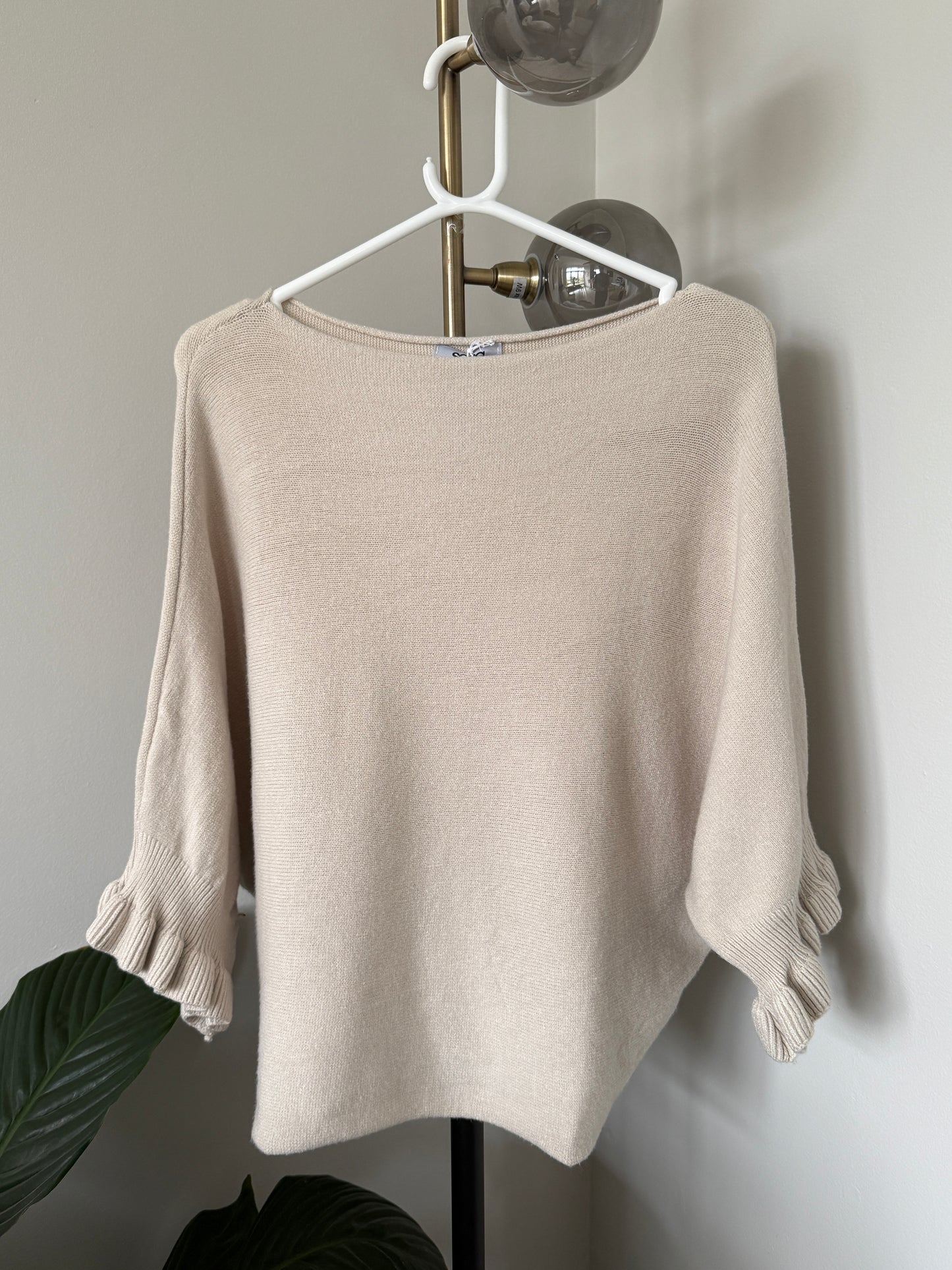 Light Oatmeal Frill Sleeve Jumper