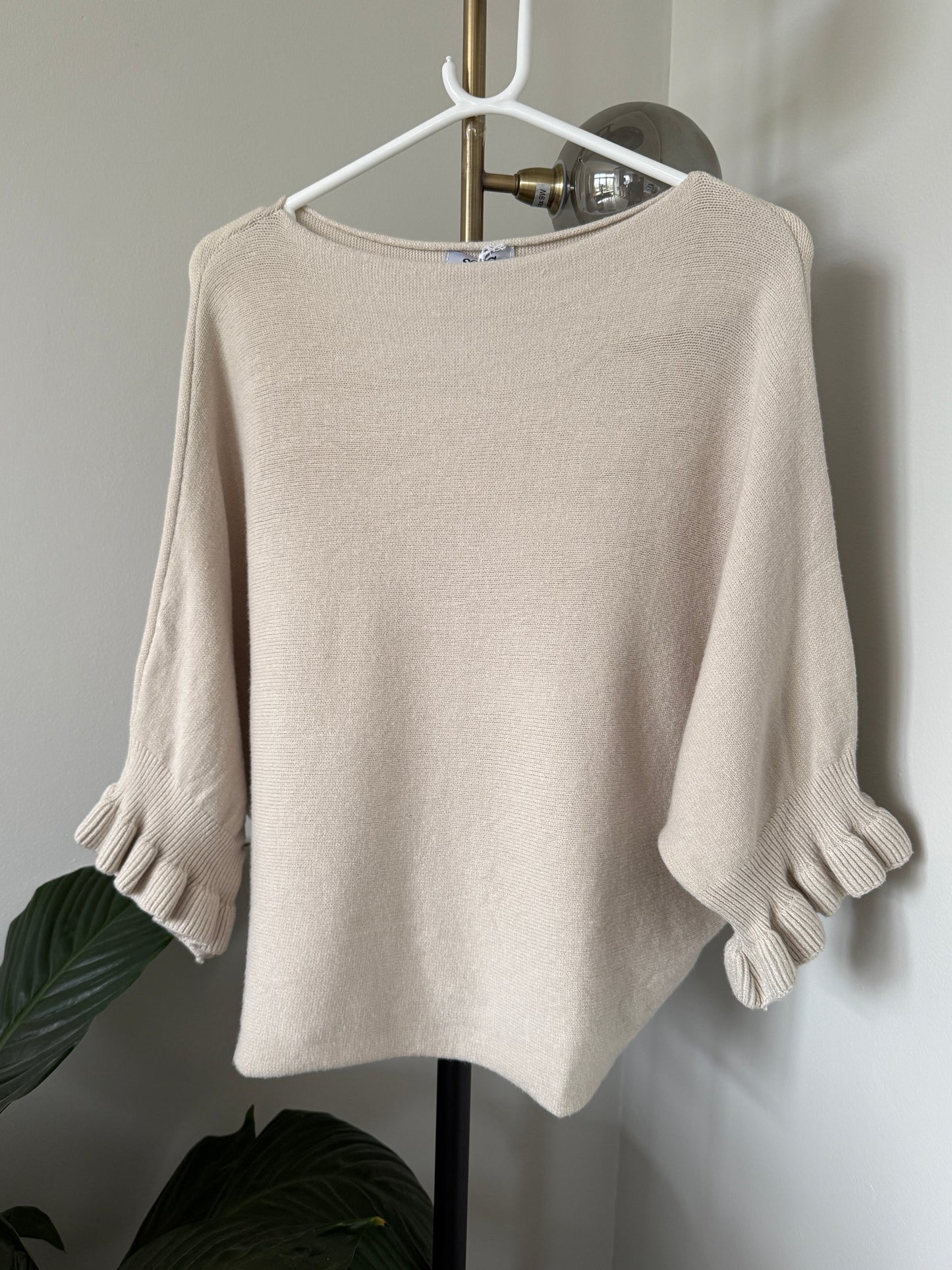 Light Oatmeal Frill Sleeve Jumper