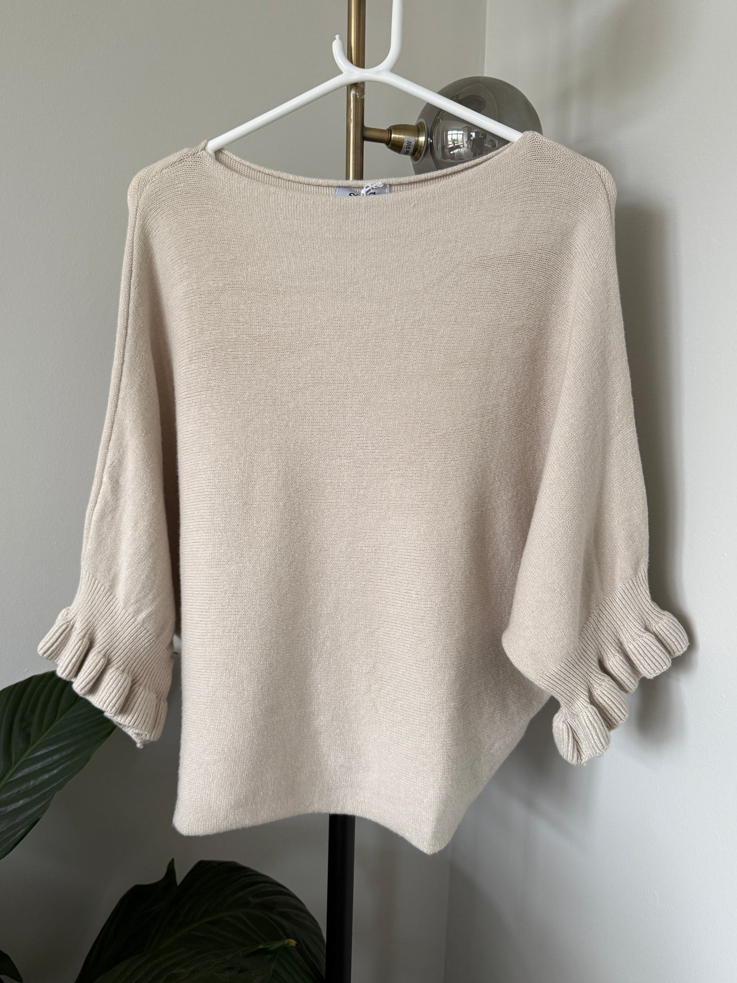 Light Oatmeal Frill Sleeve Jumper