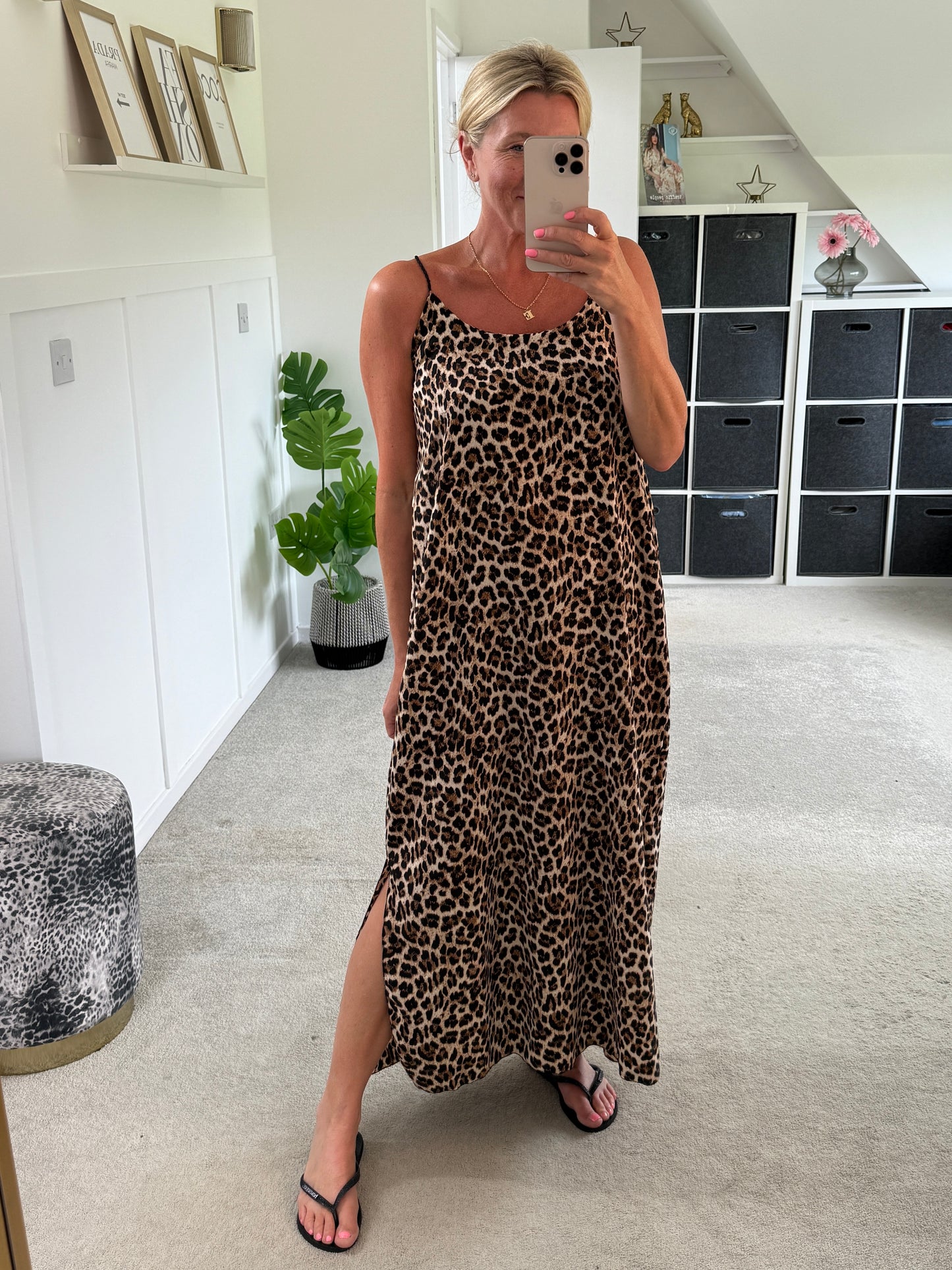 Leopard Print Strappy Cross Back Maxi Dress