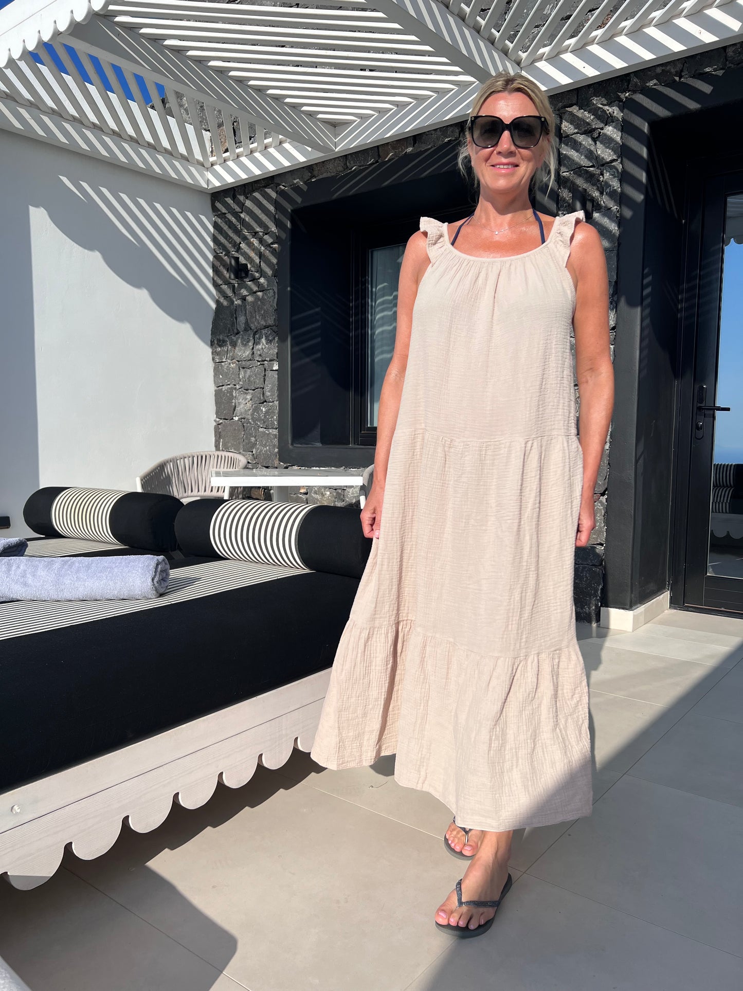 Khaki Frill Shoulder Floaty Dress