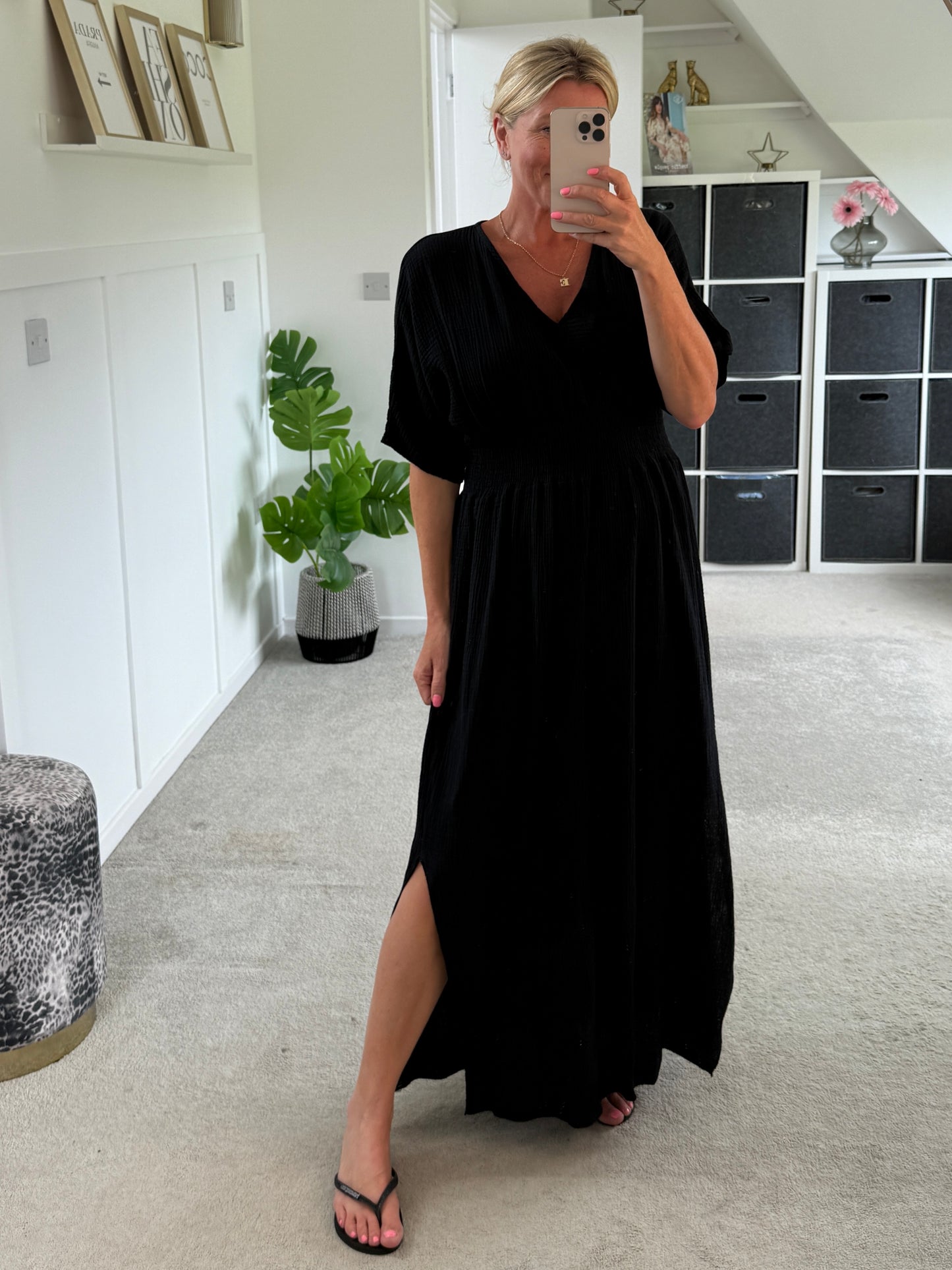 Stone Cheesecloth V Neck Maxi Dress