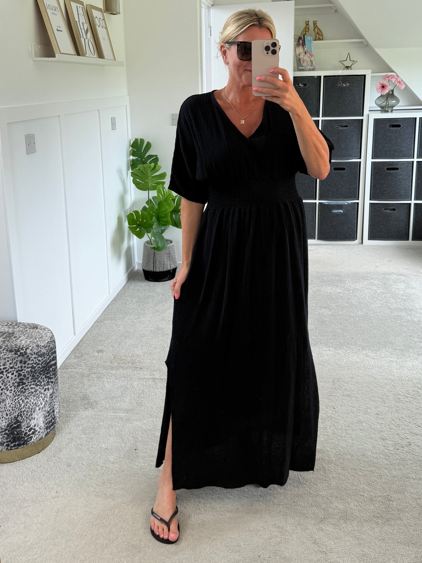 Stone Cheesecloth V Neck Maxi Dress