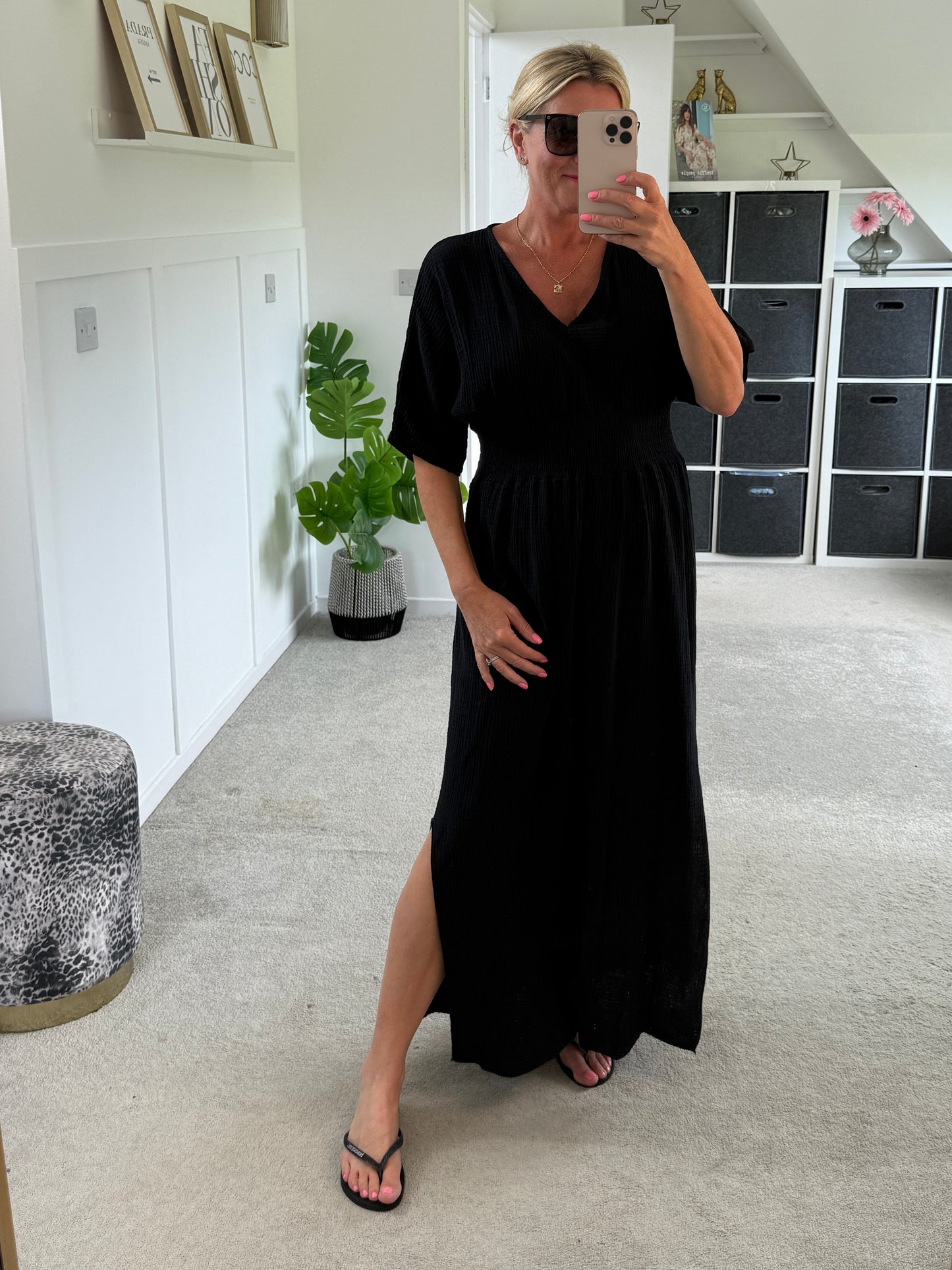 Stone Cheesecloth V Neck Maxi Dress