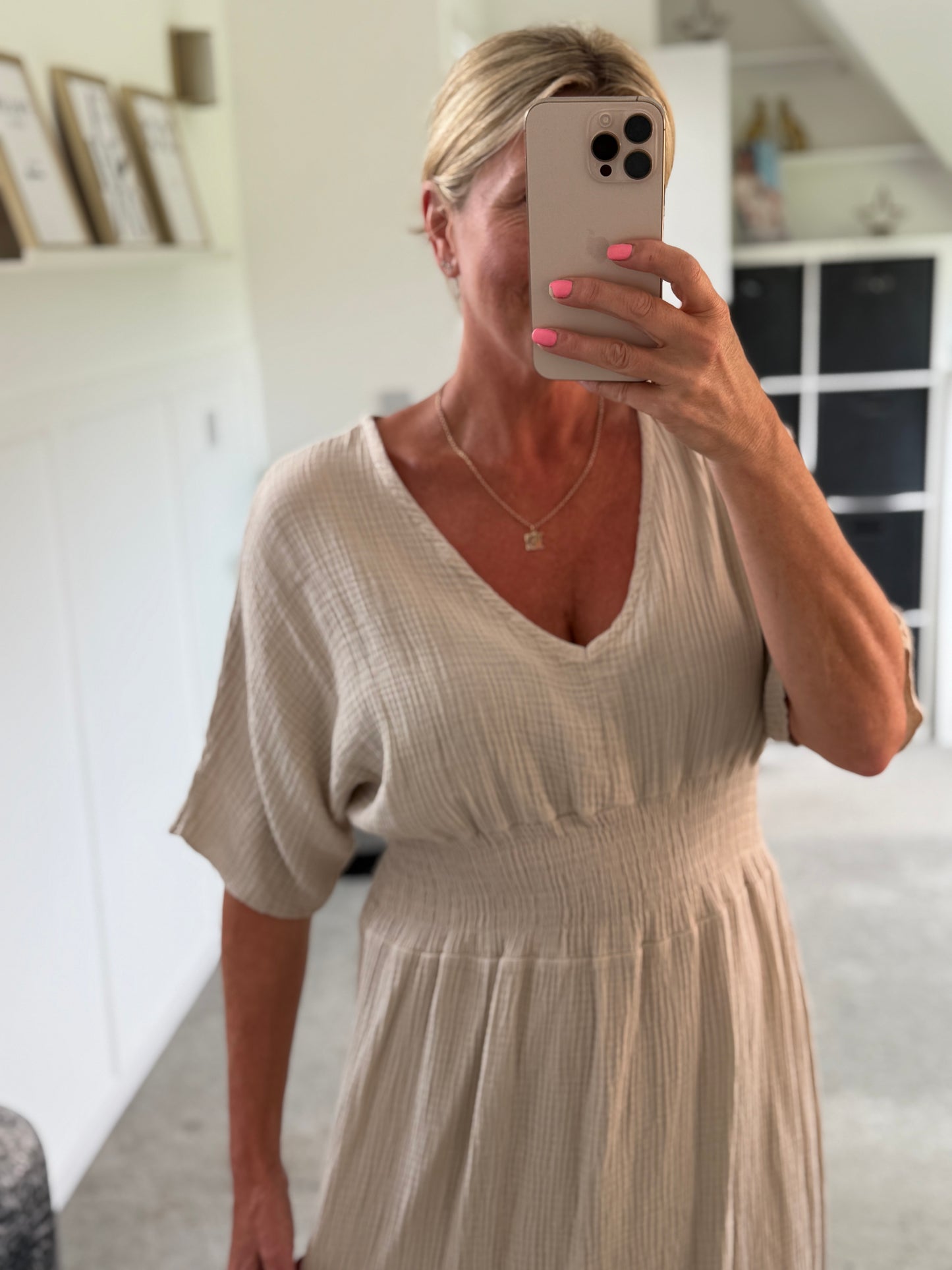 Stone Cheesecloth V Neck Maxi Dress