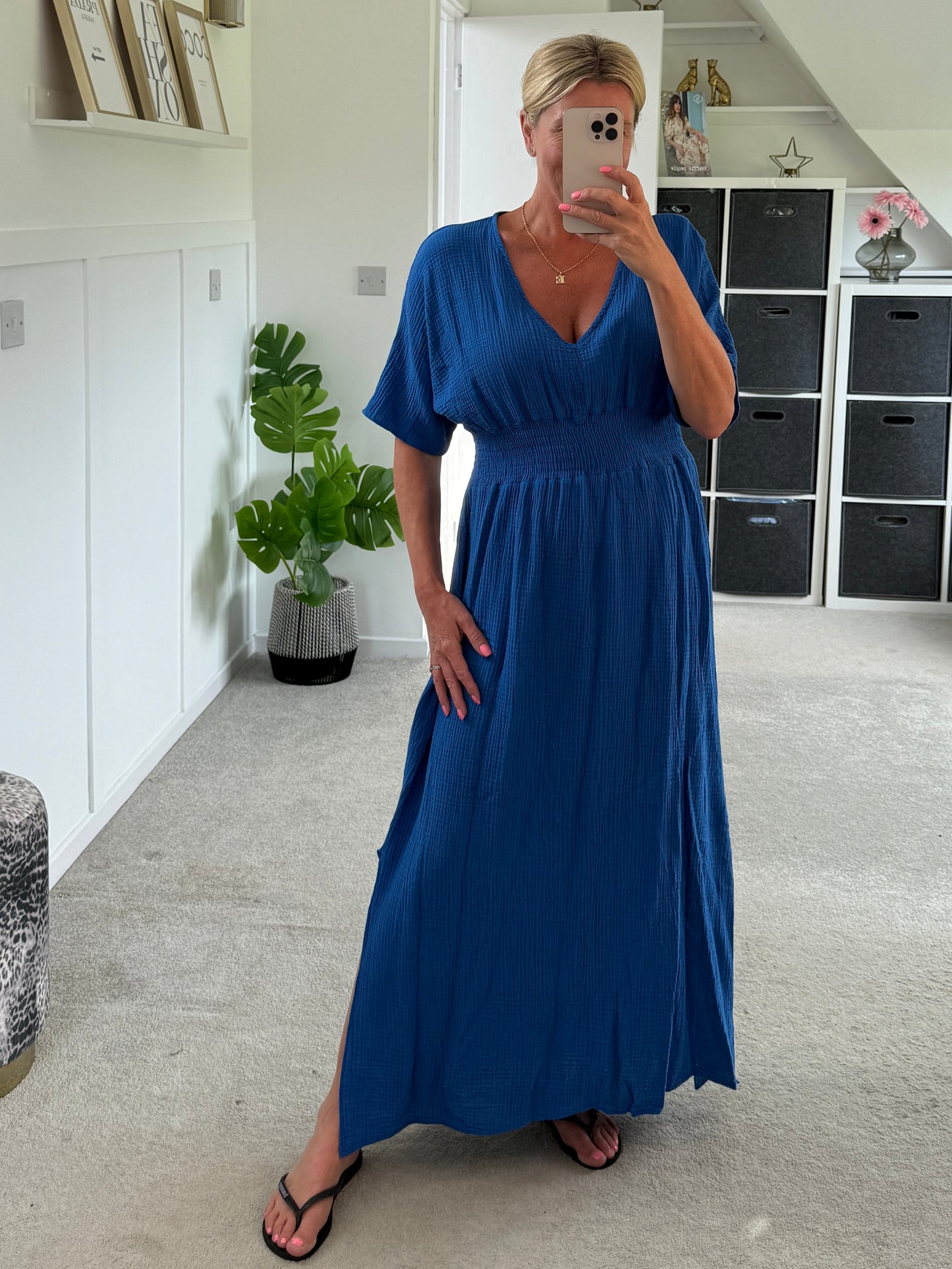 Stone Cheesecloth V Neck Maxi Dress