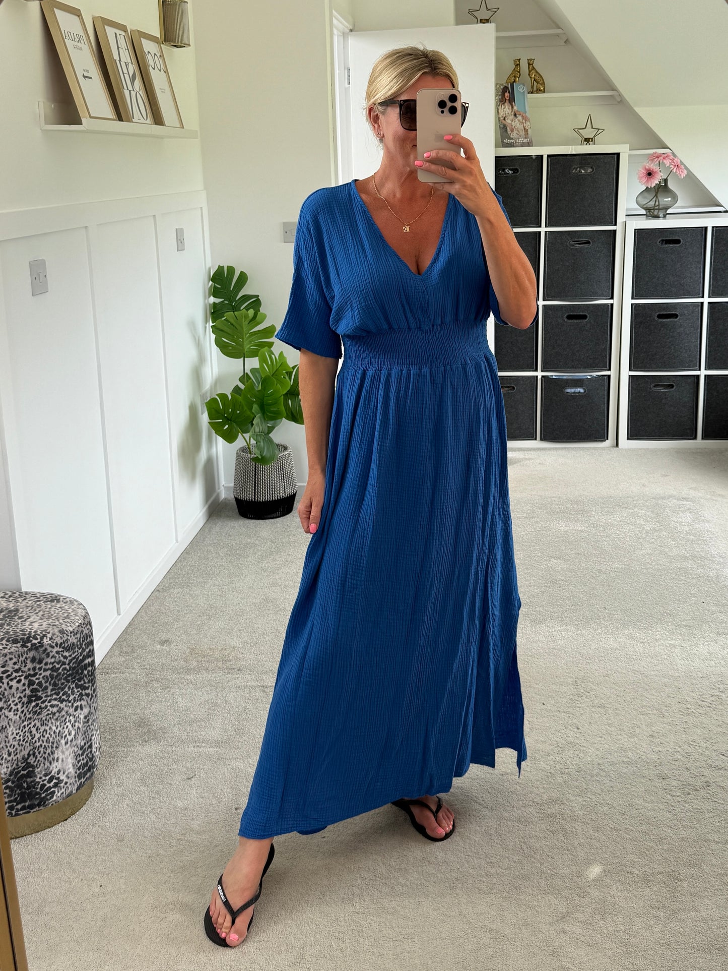 Stone Cheesecloth V Neck Maxi Dress
