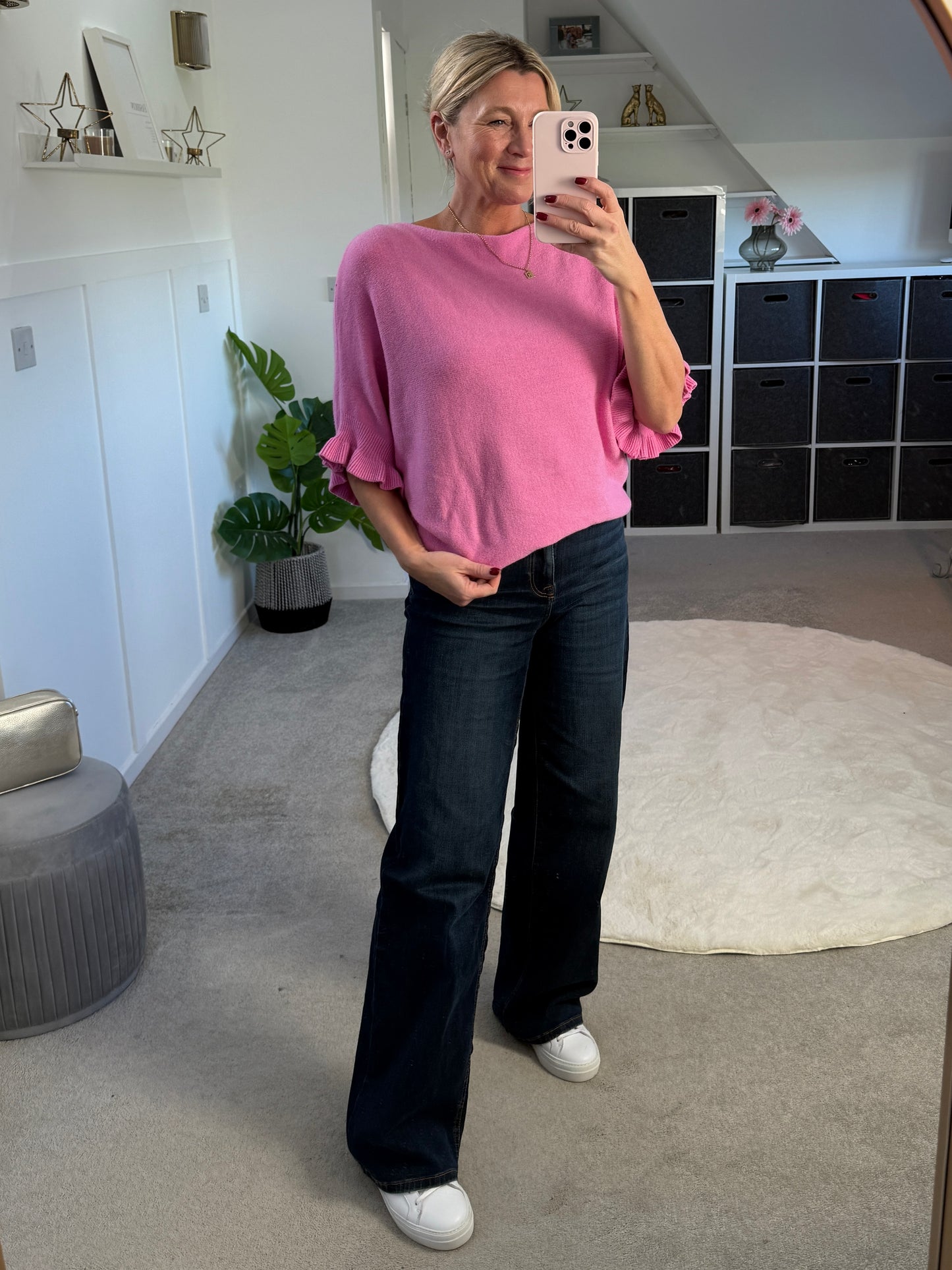 Light Oatmeal Frill Sleeve Jumper