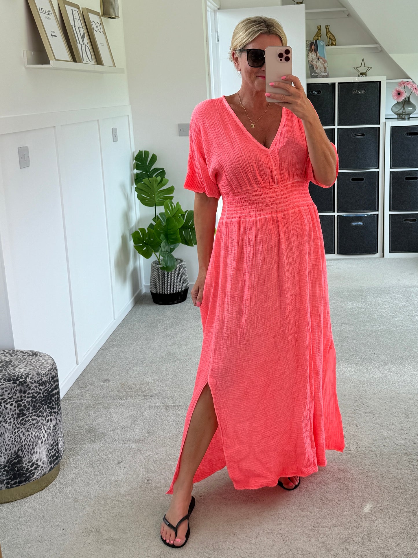 Stone Cheesecloth V Neck Maxi Dress