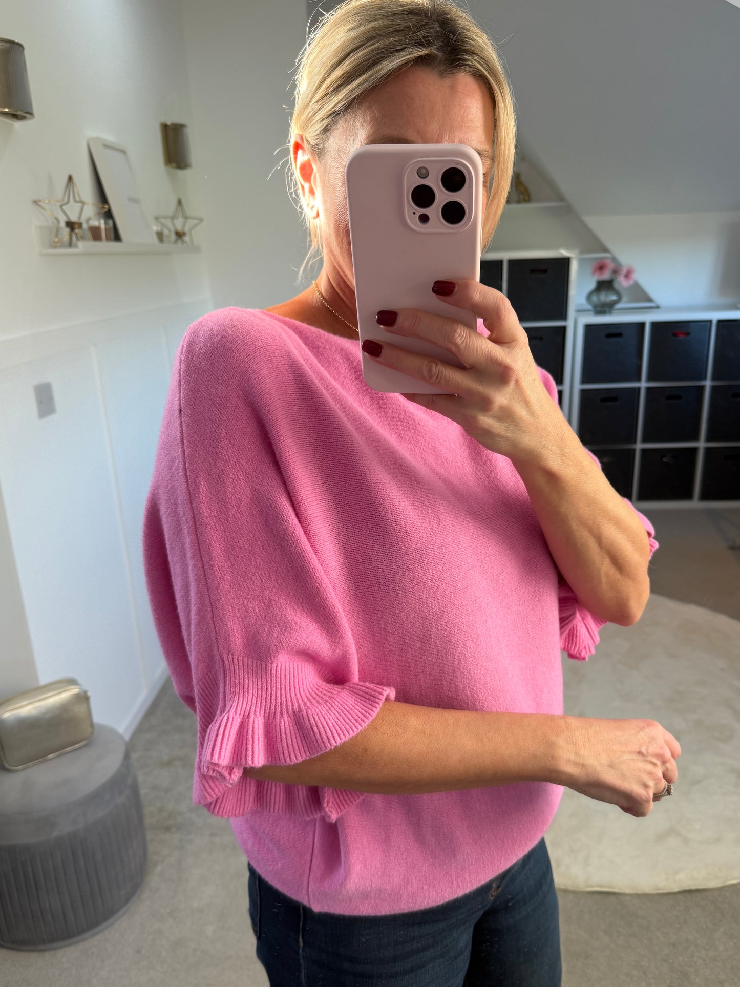 Light Oatmeal Frill Sleeve Jumper