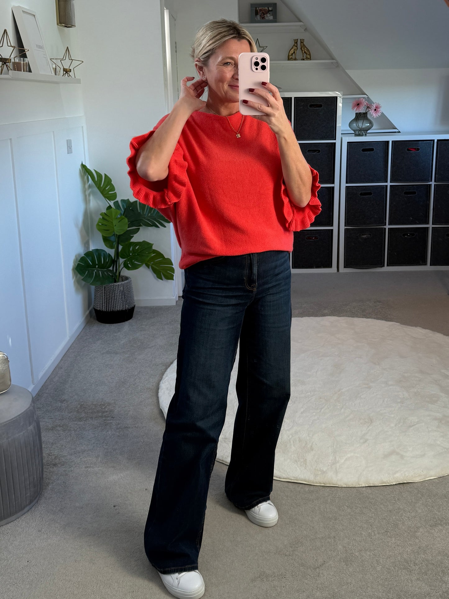 Light Oatmeal Frill Sleeve Jumper