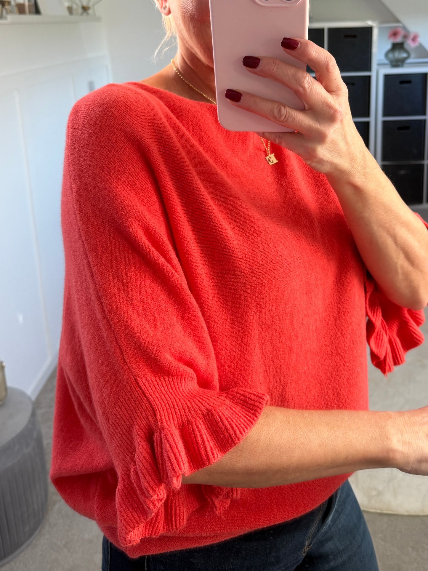 Light Oatmeal Frill Sleeve Jumper
