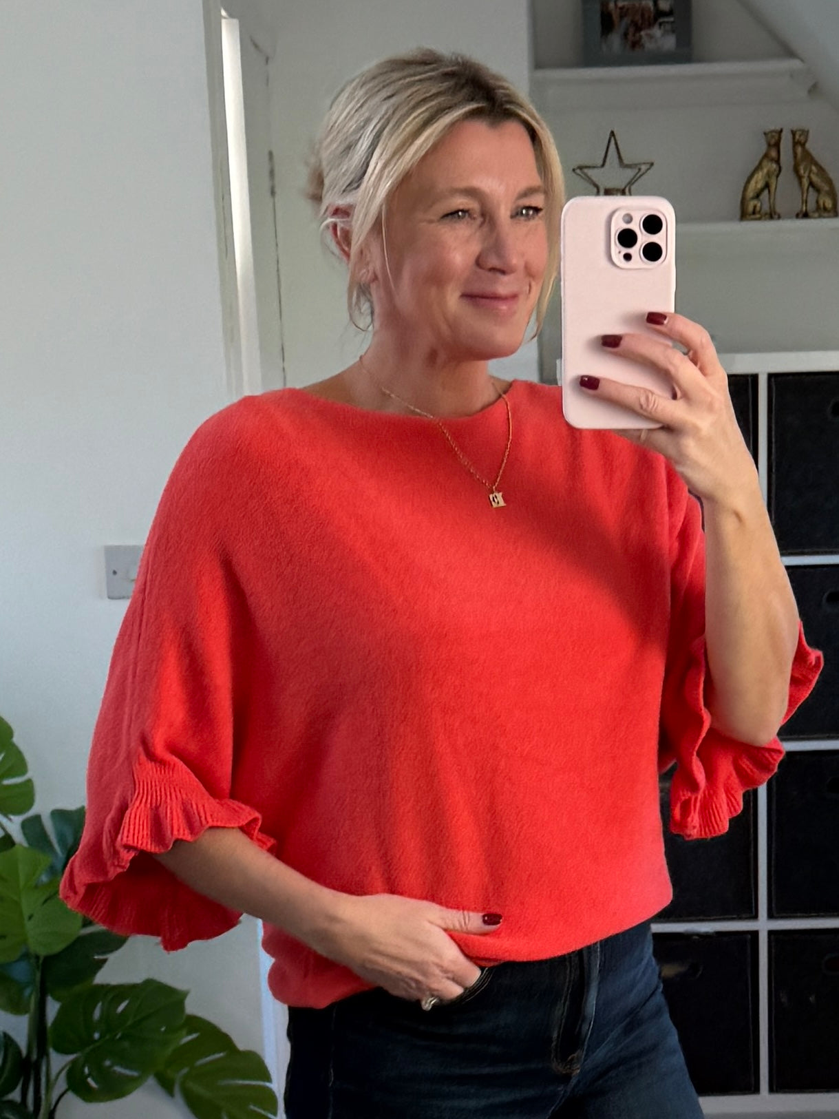 Light Oatmeal Frill Sleeve Jumper