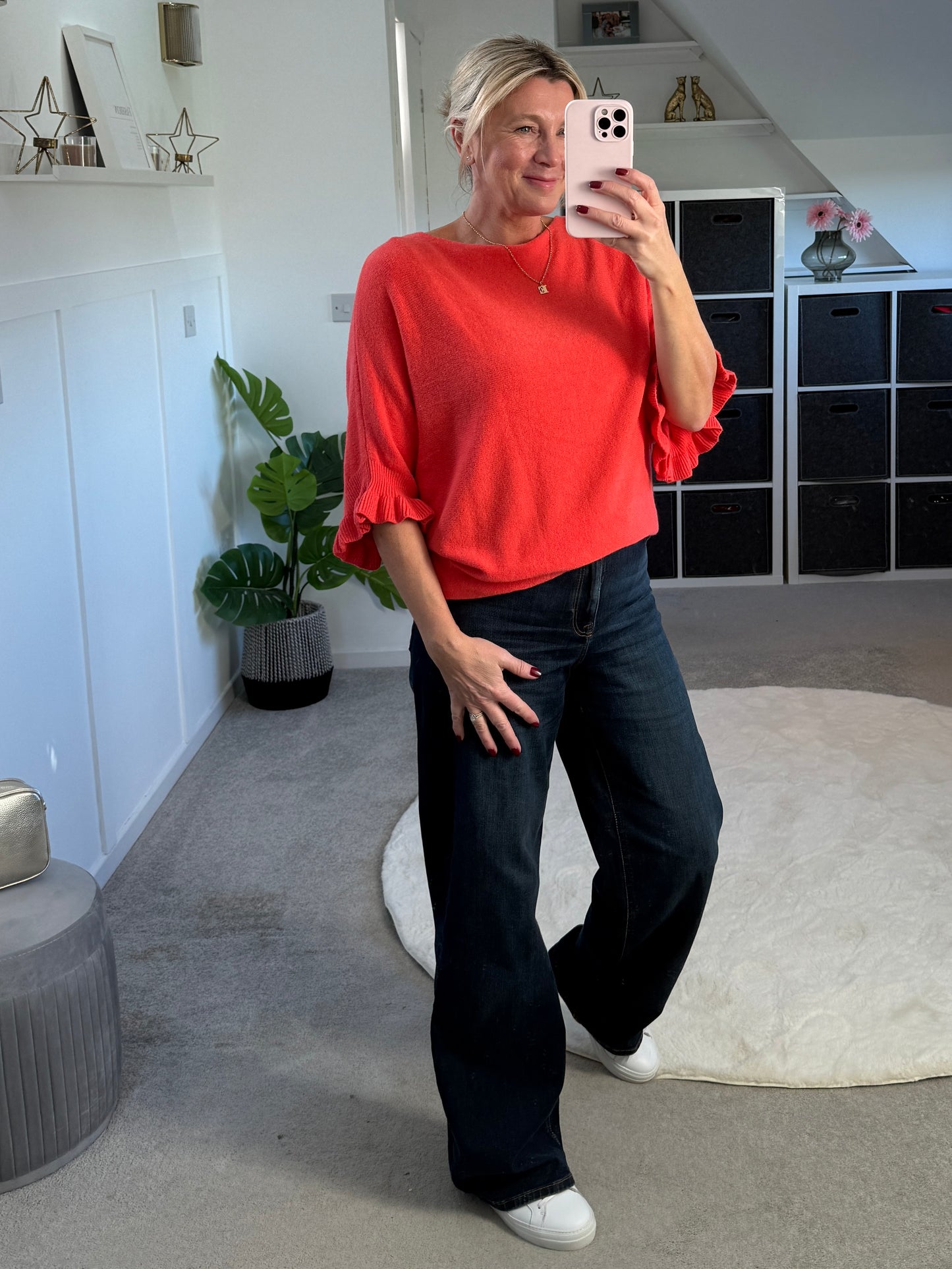 Light Oatmeal Frill Sleeve Jumper
