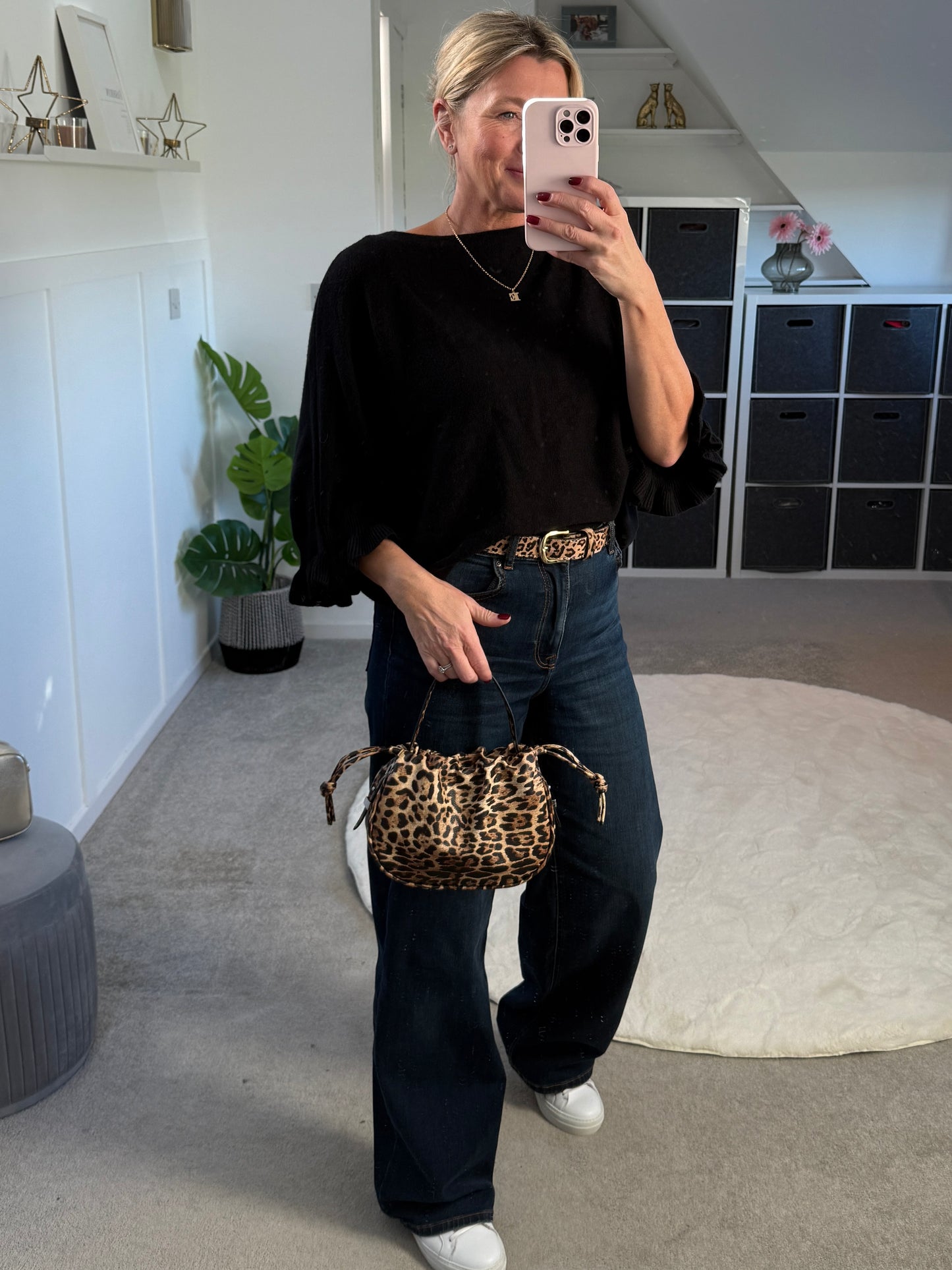 Light Oatmeal Frill Sleeve Jumper