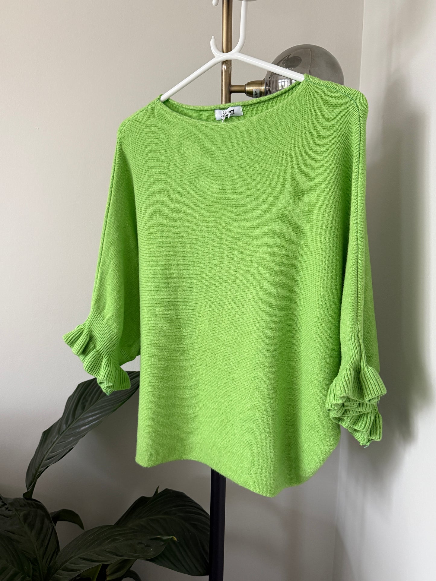 Lime Green Frill Sleeve Jumper
