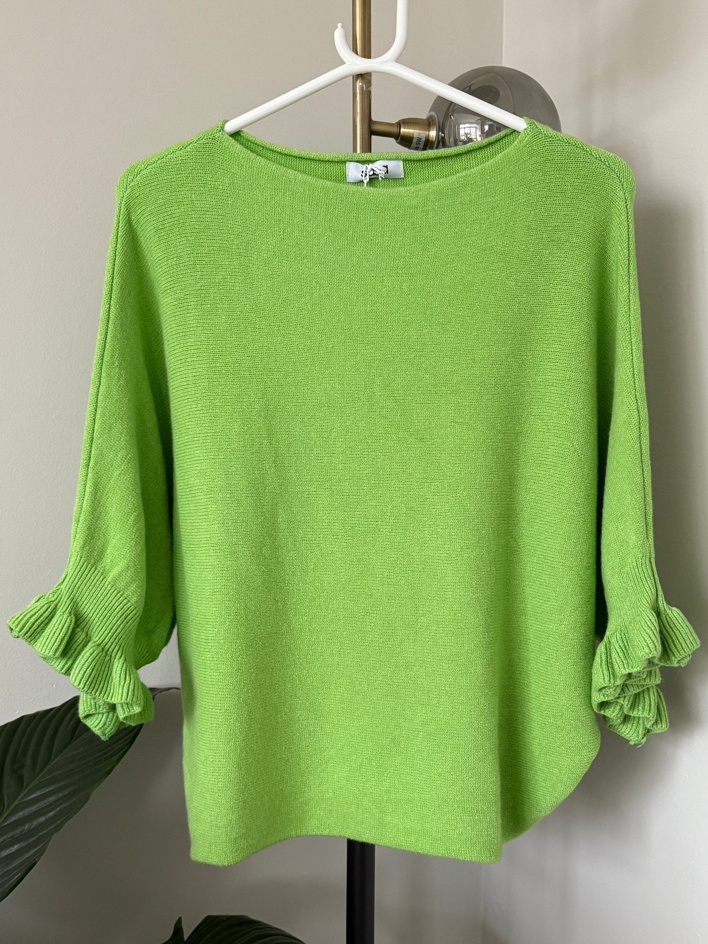 Lime Green Frill Sleeve Jumper