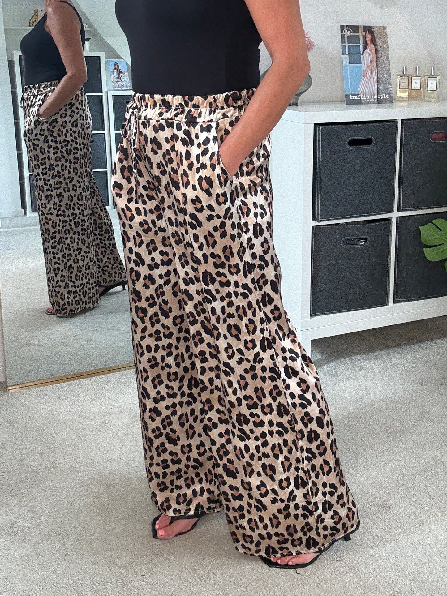 Katy Leopard Print Wide Leg Trousers