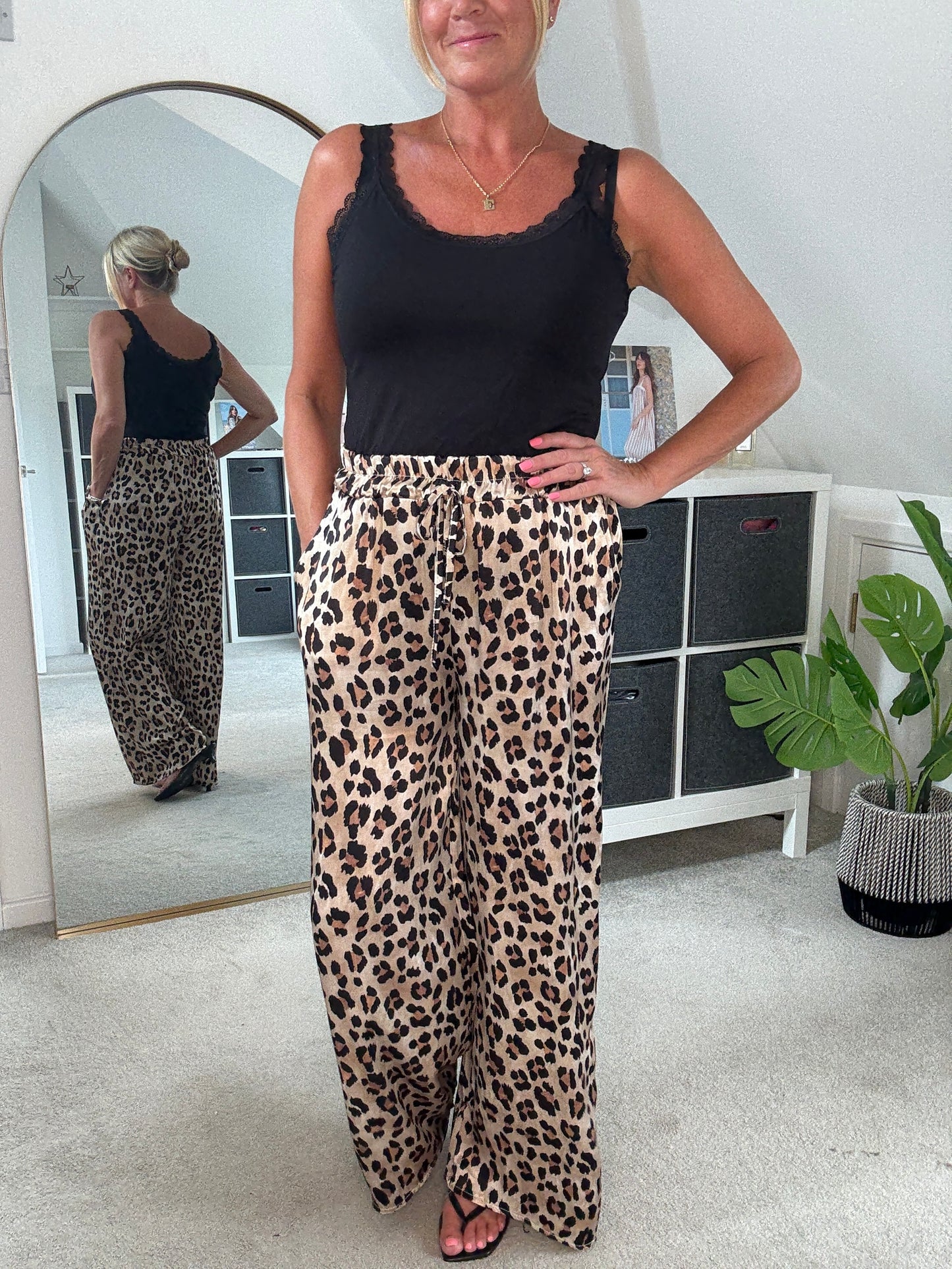 Katy Leopard Print Wide Leg Trousers