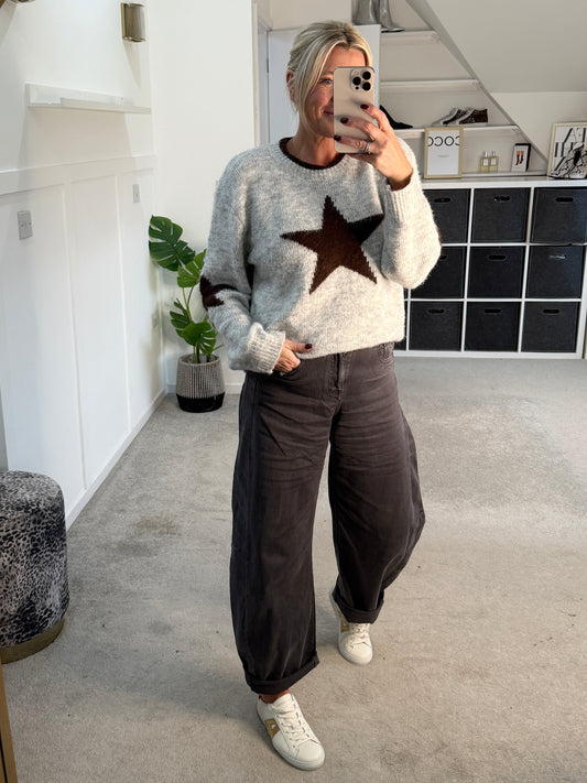 Grey Barrel Leg Jeans