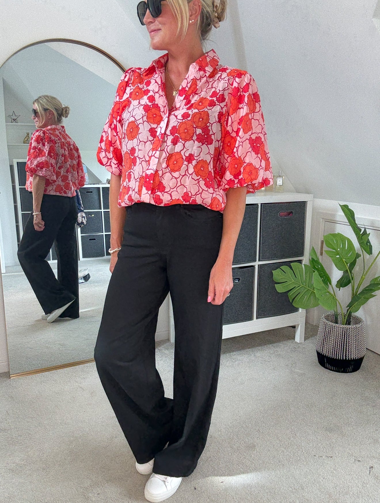 Poppy Red/Pink Floral Appliqué Blouse